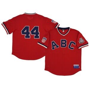 #44 Atlanta Black Crackers  Men's M Rings & Crwns Mesh Replica V-Neck Jersey Red